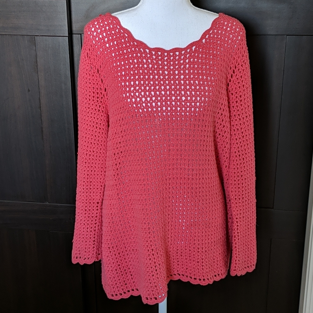 Coral Open Knit Sweater